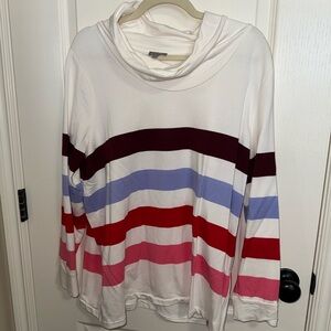 Talbots White Cowl-Neck Long-Sleeve Top with Multicolor Stripes